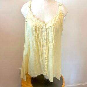 ISDA & Co Soft Yellow Tank Top Button Front Frayed Neckline Size Large